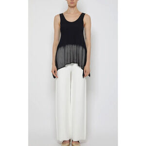 Prabal Gurung Sheer & Opaque Ribbed Peplum Shell Tank – Black – Size S